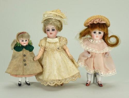 Three miniature Dolls House dolls, German circa 1900,