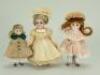 Three miniature Dolls House dolls, German circa 1900,