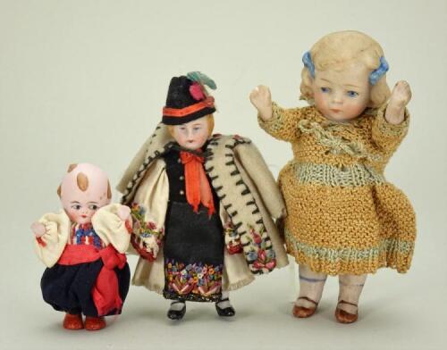 A group of three miniature all bisque dolls, German 1910,