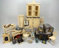 Collection of large scale Dolls House Kitchen furniture and Kitchenalia, circa 1890,