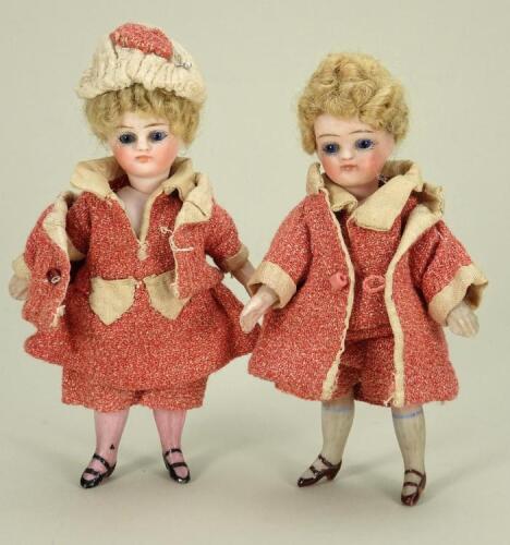 A pair of miniature all bisque dolls, German circa 1890,