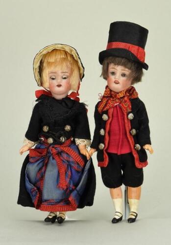 A pair of Kammer & Reinhardt 135 miniature bisque head dolls, circa 1910,