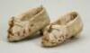 Rare early pair of 19th century ivory cream silk doll shoes, - 2