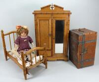 Good faux Bamboo Doll size wardrobe, French 1890s,