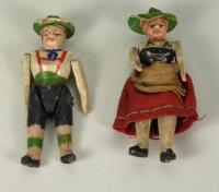 Pair of wooden Erzebirge jointed dolls,