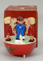 Boxed Lovable Playmates wind-up musical box with figures, West German 1950s,