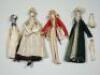 A rare and unusual group of miniature early English cloth and leather dolls, circa 1810,