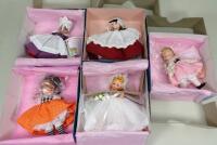 Five boxed hard plastic Madame Alexander dolls, late 1980s early 1990s,