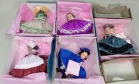 Five boxed hard plastic Madame Alexander dolls, late 1980s early 1990s,