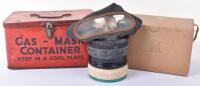 WW2 British Home Front Civilian Gas Mask in Red Metal Storage Tin