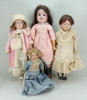 Four English bisque head dolls, 1915-20,