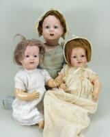 Three English bisque head baby dolls, 1915-20,