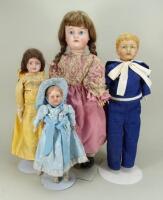 Four English bisque head dolls, 1915-20,