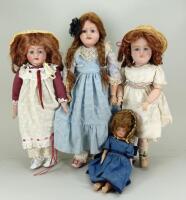 Four English bisque head dolls, 1915-20,