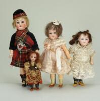 Four miniature bisque head dolls, German circa 1905,