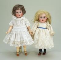 Two small bisque head dolls, German circa 1905,