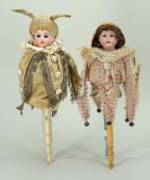 Two bisque head musical Marotte dolls, German circa 1910,