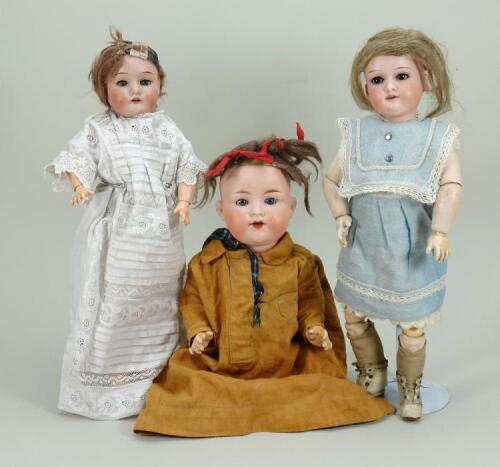 Three German bisque head dolls, circa 1910,