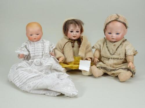 Three German bisque head baby dolls, circa 1920,
