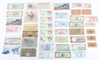 Selection of GB and world banknotes, including five Five Pound notes with washable HB serial numbers that were withdrawn, Thai 60 Baht 1987