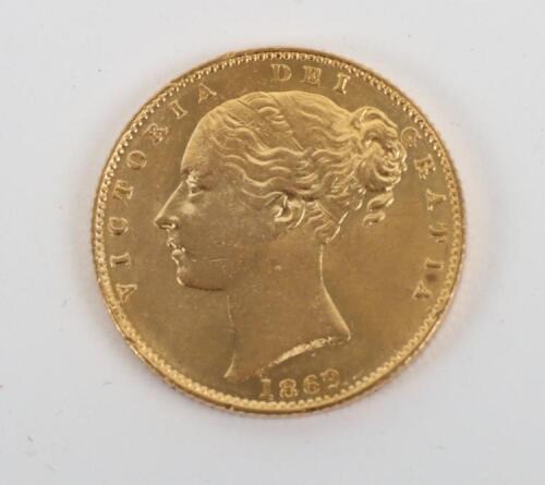 Victoria 1869 Shieldback Sovereign