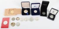 Various silver coinage, three George Washington proof half dollars