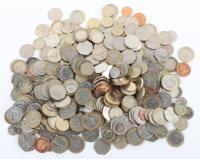 A large selection of modern fifty pences (50p) and two pound (£2) coins