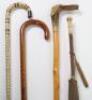 A group of walking canes and sticks, including a shark verterbrae stick - 3