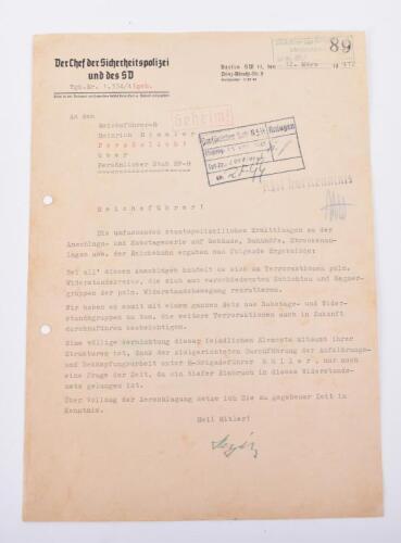 Very Rare Personal Letter Written by Reinhard Heydrich to Reichsfuhrer-SS Heinrich Himmler Regarding Polish Resistance Operations
