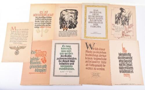 10x Third Reich NSDAP Illustrated “Wochenspruch” Printed Pages