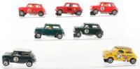 Seven Vintage Scalextric Hornby Hobbies Rally Mini Cooper Slot Cars,