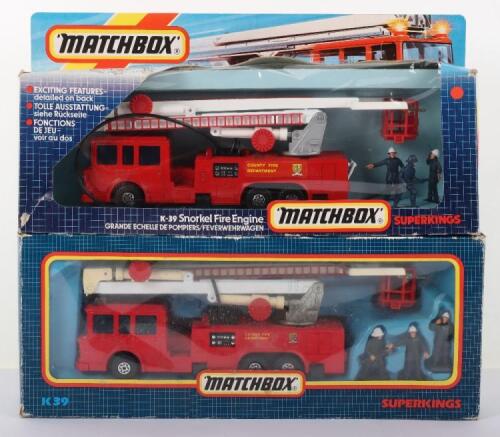 Two Matchbox Superkings K-39 Simon Snorkel ERF Fire Engines