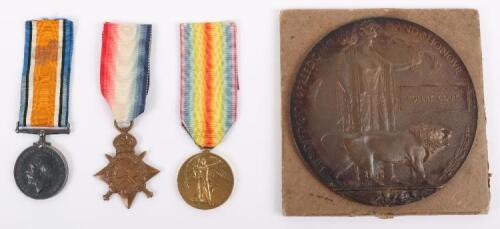 Great War 2nd Battle of Ypres May 1915 Casualty Medal Trio & Memorial Plaque Group 7th Battalion Durham Light Infantry