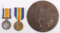 Great War Medal Pair & Memorial Plaque to a Pre-War Employee of the North Eastern Railway, Who Was Killed in Action with the Northumberland Fusiliers in September 1916