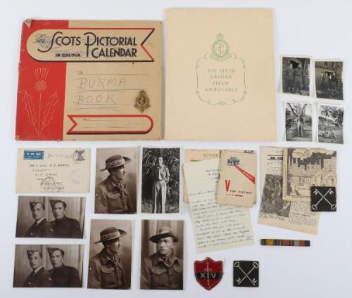 WW2 British 14th Army 2nd Infantry Division Cloth Insignia and Paperwork Grouping of Private T G Doran Royal Army Medical Corps