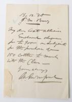 Rare Hand Written Signed Letter from Lieutenant-Colonel Anthony William Durnford, Who Was Killed in Action at the Battle of Isandlwana and Was Blamed for the Loss of the Battle Because of his Actions in Splitting the Force from the Main Camp