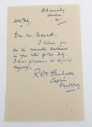 Signed Letter by Rear Admiral Robert Sherbrooke VC