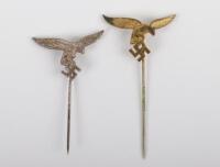 2x Luftwaffe 1st Pattern Droop Tail Eagle Stickpins