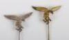 2x Luftwaffe 1st Pattern Droop Tail Eagle Stickpins - 2