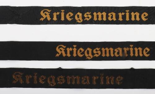 3x WW2 German Kriegsmarine Cap Tallies