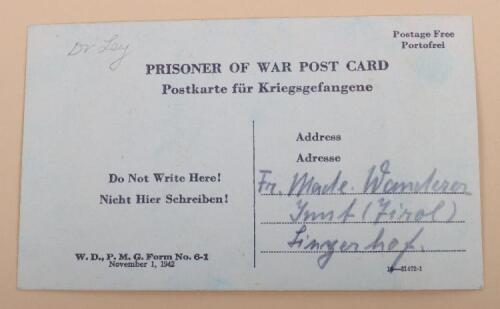 Prisoner of War Postcard Sent by Dr Robert Ley to Madelaine Wanderer, The Estonian Ballet Dancer He Had a Relationship After the Death of His Wife