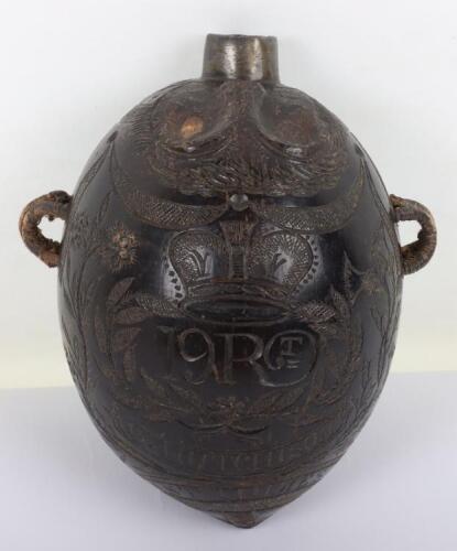 Charming Coconut Flask Souvenir &lsquo;Bugbear&rsquo; of the 19th Regiment of Foot (the 1st York North Riding Regiment), c. 1820