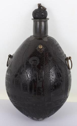 Charming Coconut Flask Souvenir &lsquo;Bugbear&rsquo; of the 19th Regiment of Foot (the 1st York North Riding Regiment) c. 1796-1820