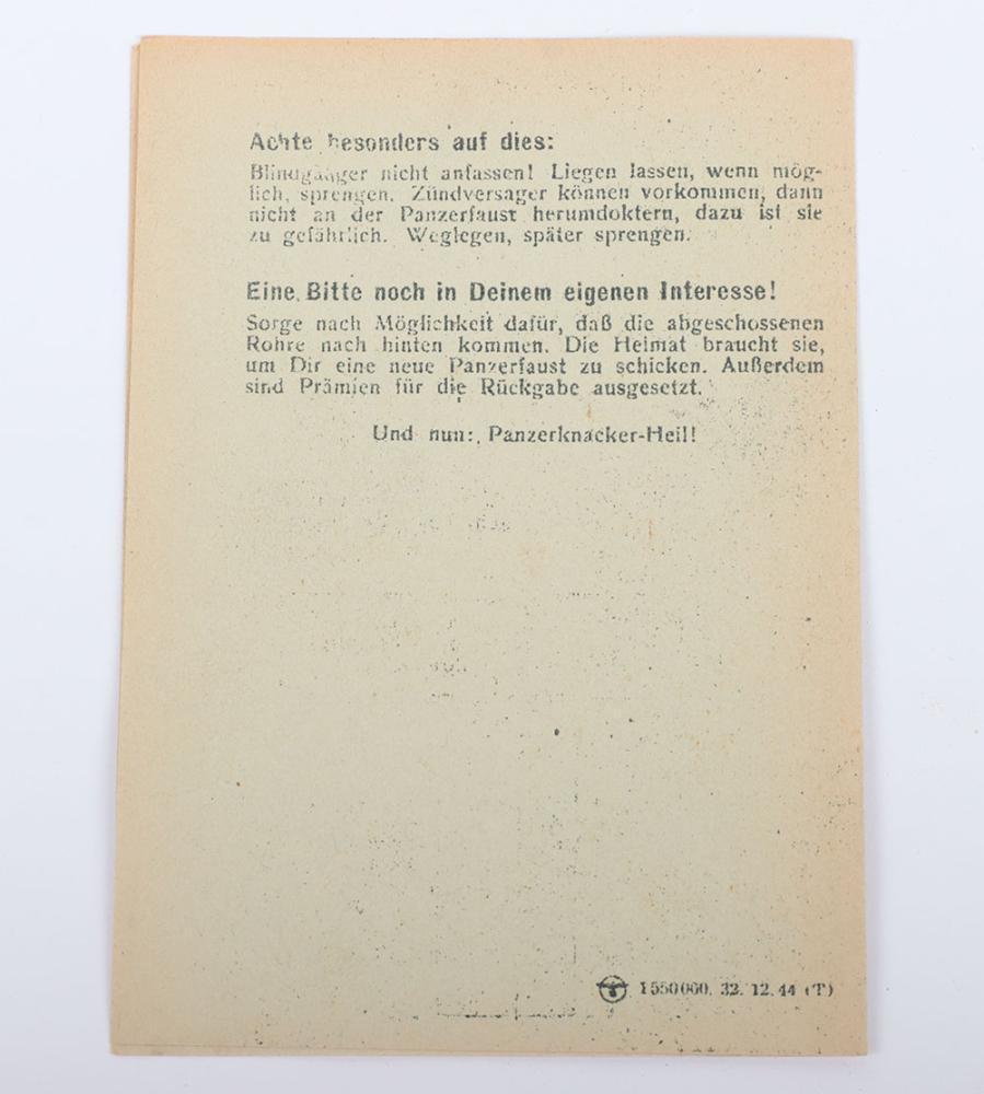 Panzerfaust Label WW2 German PANZERFAUST Instructions