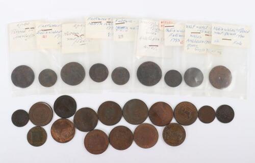 A selection of 18th century tokens, Halfpennies and Farthings