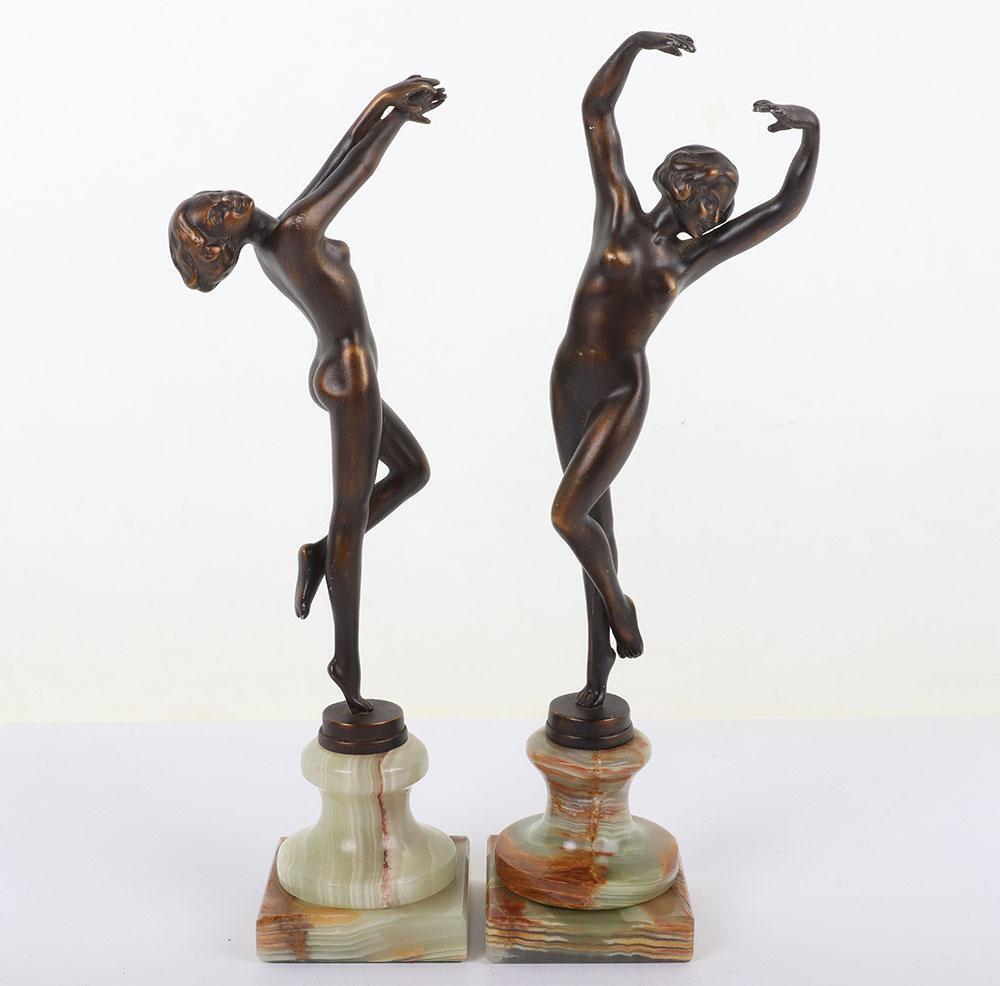 Josef Lorenzl attributed pair of Austrian Art Deco style bronze dancing nude  girl statues