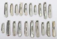 Twenty early 20th century silver and mother of pearl folding fruit knives