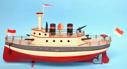 Carette Screw Ship painted red, cream, grey and black c1905 working clockwork motor