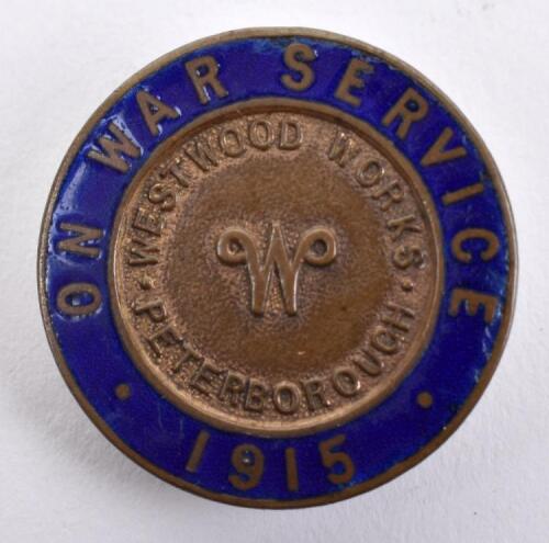 WW1 On War Service 1915 Westwood Works Peterborough Lapel Badge