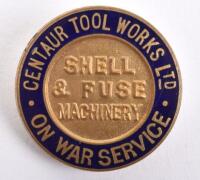 WW1 On War Service Centaur Tool Works Ltd Shell & Fuse Machinery Lapel Badge